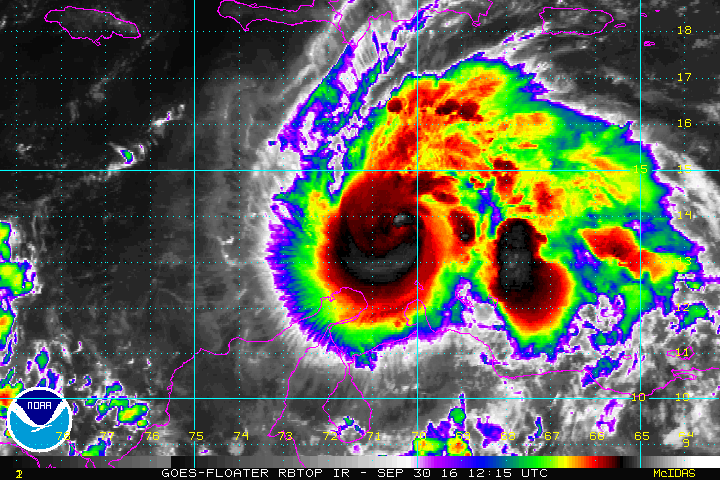 Current color-enhanced satellite loop of Major Hurricane Matthew.