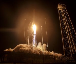 The Orbital ATK Antares rocket, with the Cygnus spacecraft onboard, launches from Pad-0A, Monday, Oct. 17, 2016 at NASA's Wallops Flight Facility in Virginia. Orbital ATK’s sixth contracted cargo resupply mission with NASA to the International Space Station is delivering over 5,100 pounds of science and research, crew supplies and vehicle hardware to the orbital laboratory and its crew. Photo Credit: (NASA/Bill Ingalls)