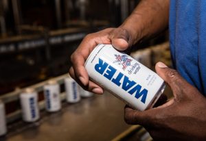 Can of water produced at the plant for Hurricane Matthew victims. Photo Credit: Anheuser-Busch