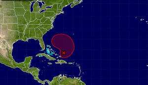 The  red illustrates an area that  the National Hurricane Center believes could become a tropical or subtropical system over the next 5 days.