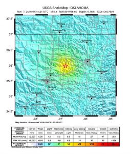 USGS "Shakemap" illustrates the region the earthquake was felt; yellows and oranges reflect the area hardest hit by the most movement.