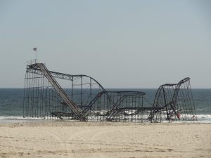 The Jet Star rollercoaster sits in the Atlantic Ocean after Sandy hit the Jersey Shore in 2012. Photo: Weatherboy