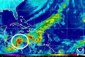Current satellite image, with storm system circled.