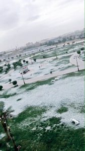 Snow covers a normally tropical landscape in northern Saudi Arabia. Photo Credit: Arabian Veritas / Twitter.