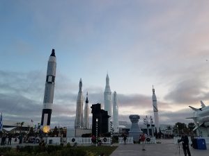 The famed Rocket Garden at the Kennedy Space Center Visitor Complex comes to life at night over the holiday season.