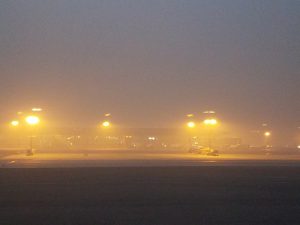 This is a view of Beijing's PGV airport in the middle of the day, with the sky obscured by aerosols and particulate matter from nearby factories. Image: Weatherboy