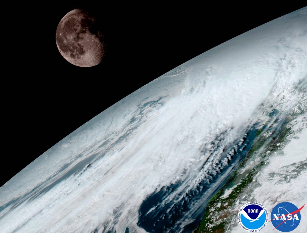 GOES-16 captured this view of the moon as it looked across the surface of the Earth on January 15. Like earlier GOES satellites, GOES-16 will use the moon for calibration. Image: NOAA