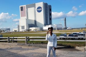 Janelle Monáe strikes a pose for us while visiting NASA's Kennedy Space Center in Florida. Photo: Weatherboy