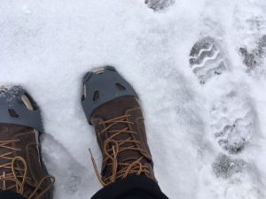 A Weatherboy meteorologist takes advantage of a device sold by Winter Walking in recent snow and ice that fell in Pennsylvania.
