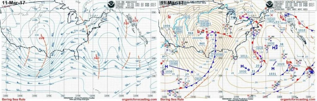 These maps produced by Joseph Renken and his BSR team overlay a map of the continental United States onto a National Weather Service Weather Prediction Center Pacific map.