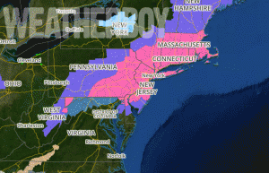 Winter Storm Warnings were issued this morning for all of Connecticut, Rhode Island, Massachusetts, most of New Jersey, southeastern New York including New York City and all of Long Island, northern Delaware, extreme northeastern Maryland, and eastern and southeastern Pennsylvania.