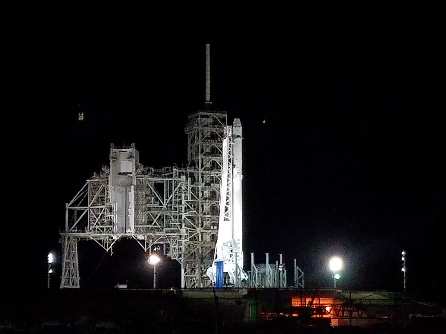 A SpaceX Falcon 9 rocket is on NASA Kennedy's Launch Pad 39A, the first time space craft sat on the pad since the Space Shuttle missions. Photo: Weatherboy