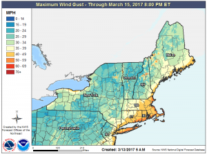 Damaging wind gusts will extend far inland from the coast, creating widespread power outages.