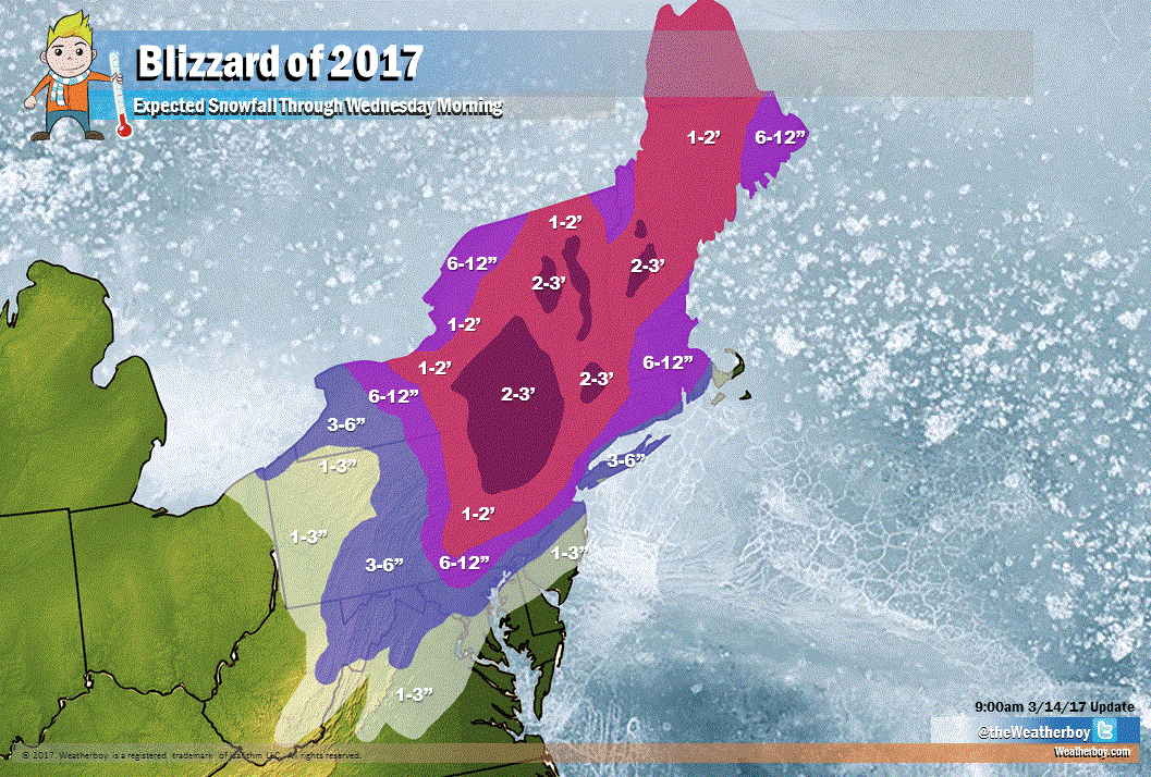 Heavy snow, upwards of 2-3', is possible over portions of Pennsylvania, New Jersey, New York, Vermont, New Hampshire, and Massachusetts.