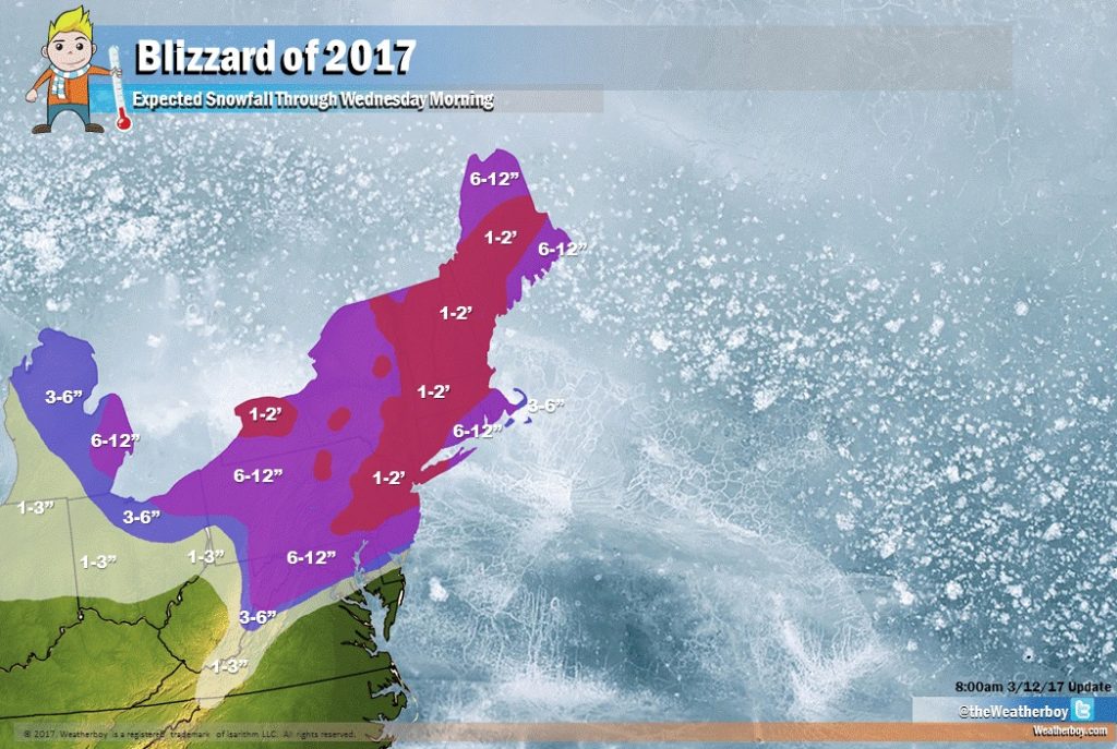 A potent storm system will bring blizzard conditions to a large part of the northeast; heavy snow will also fall over a large area from late Monday through early Wednesday.