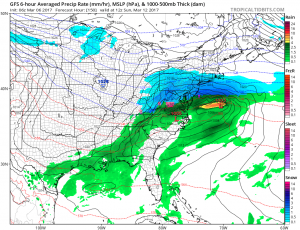 The latest American GFS model run suggests a significant winter storm for portions of the Mid Atlantic / Northeast next weekend. Other models, such as the European ECMWF and Canadian CMC also have a winter storm in the eastern US, albeit at different locations.   Image: TropicalTidbits.com