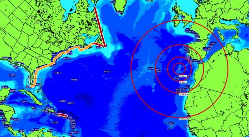 The LANTEX17 exercise simulates a tsunami generated by a magnitude 8.8 earthquake located approximately 345 miles west southwest from Lisbon, Portugal and 510 miles west of the Straits of Gibraltar at 36.0ºN, 15.0ºW. Such a quake would send a tsunami towards North America. Image: NOAA