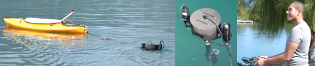 In these photographs provided by NASA, a remote-controlled drone kayak is deployed with a spectrometer in tow. This allows data to be collected from coral reefs quickly. 