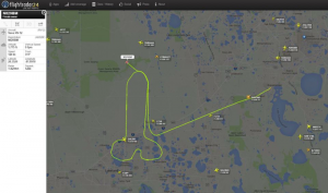 FlightRadar24.com shows a familiar shape sketched in the sky over central Florida.