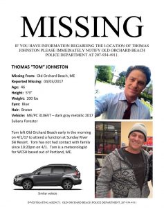 This Missing Persons poster was posted when a Maine meteorologist didn't return home as expected on Monday. His body was found Thursday.