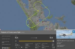 Vaughn Davis used his airplane to sketch a path in the sky over Auckland to bring awareness to Testicular Cancer. Source: FlightRadar24.com