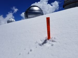 This Weatherboy yardstick was used to measure the snowfall in Hawaii in May. Photograph: Weatherboy