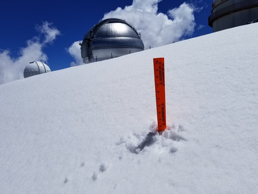 Snow is measured in Hawaii using a Weatherboy yardstick.   Photograph: Weatherboy