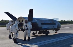 The Air Force's X-37B Orbital Test Vehicle mission 4 lands at NASA 's Kennedy Space Center Shuttle Landing Facility, Fla., May 7, 2017. Managed by the Air Force Rapid Capabilities Office, the X-37B program is the newest and most advanced re-entry spacecraft that performs risk reduction, experimentation and concept of operations development for reusable space vehicle technologies. (Photograph: U.S. Air Force)