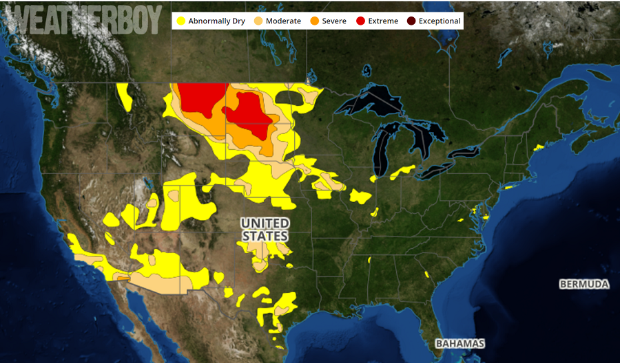 Latest Drought Monitor update. Map: weatherboy.com