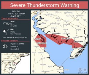 The cell responsible for the waterspout triggered this Severe Thunderstorm Warning to be issued over portions of southern New Jersey for a period of time. Image: NWS
