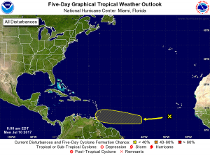 Today's 5-day Tropical Weather Outlook from the National Hurricane Center shows an area of concern in the far Atlantic.