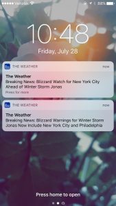 The Weather Channel app issued outdated weather alerts in error today. Image: The Weather Channel