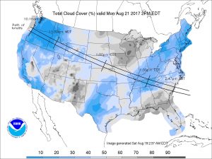 Cloud cover forecast for the August 21 total solar eclipse. Image: NWS