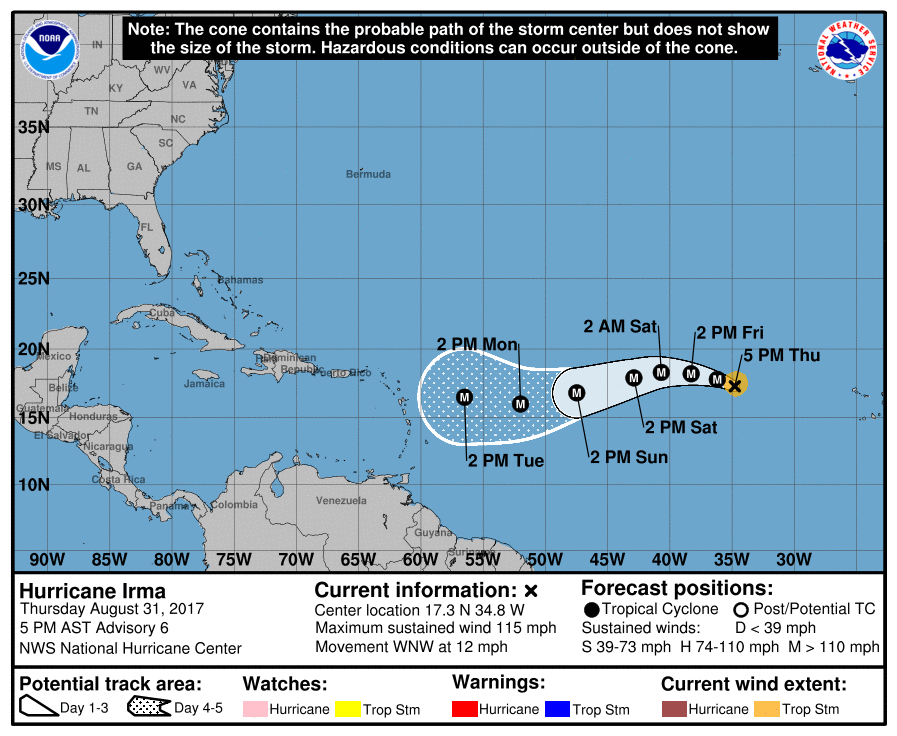 Latest track for Major Hurricane Irma. Image: NHC