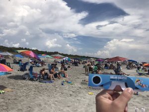 In addition to livestreaming from Myrtle Beach, SC Weatherboy also handed out solar eclipse glasses to guests on the beach. Photograph: Weatherboy