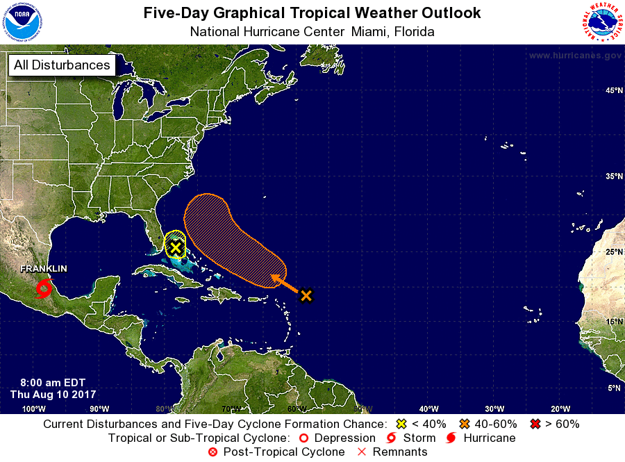 Latest five day outlook from the National Hurricane Center. Image: NHC