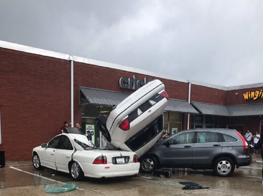 Cars tossed like toys from a possible tornado in Maryland today. Photograph Courtesy City of Salisbury, MD