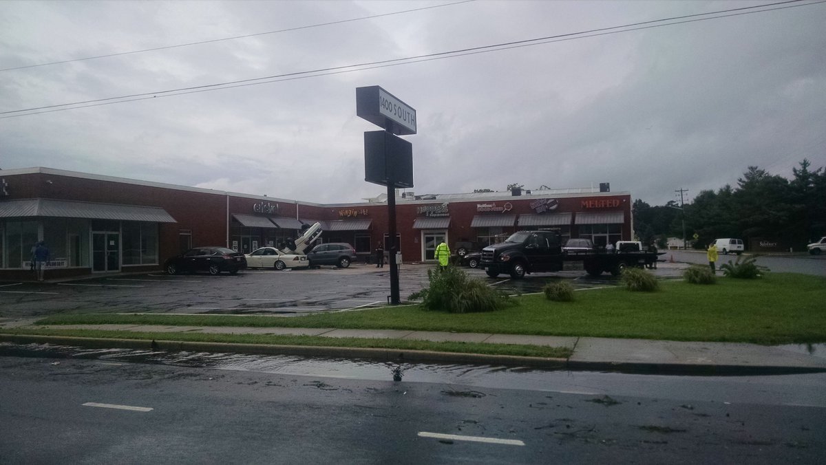 A strip mall was one of many places damaged by thunderstorms in the Mid Atlantic today. Photograph Courtesy: City of Salisbury