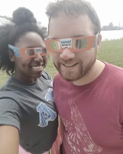 Sidney Leon Jones‏ @SLJRadio : Myself and @ItsKayMo repping our #SolarEclipse glasses thanks to @theWeatherboy