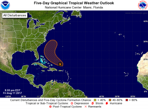 The National Hurricane Center believes a tropical depression may form off the US Southeast Coast this weekend. Map: NHC