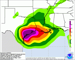 Extremely heavy rain is expected over the next several days from Hurricane Harvey. Map: NWS
