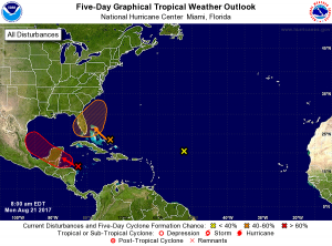 Latest Outlook from the National Hurricane Center has a few areas of concern. Image: NHC