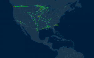 The flight plan of BOE4, which outlined a Boeing 787 Dreamliner across the entire United States. Image: Flightaware.com