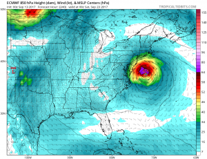 Not a forecast: model output from the afternoon 12z run of the European ECMWF forecast model suggests Jose near the New Jersey Shore in 7-10 days. Both it and the American GFS forecast models have suggested on and off potential impacts to the US East Coast. Image: tropicaltidbits.com