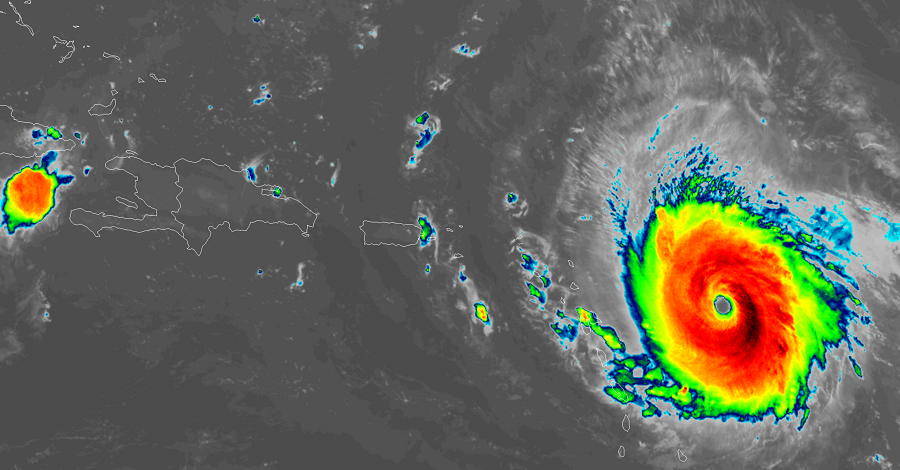 The new GOES-16 weather satellite shows off the latest Category 5 monster hurricane in the Caribbean: Hurricane Irma.  Image: NOAA
