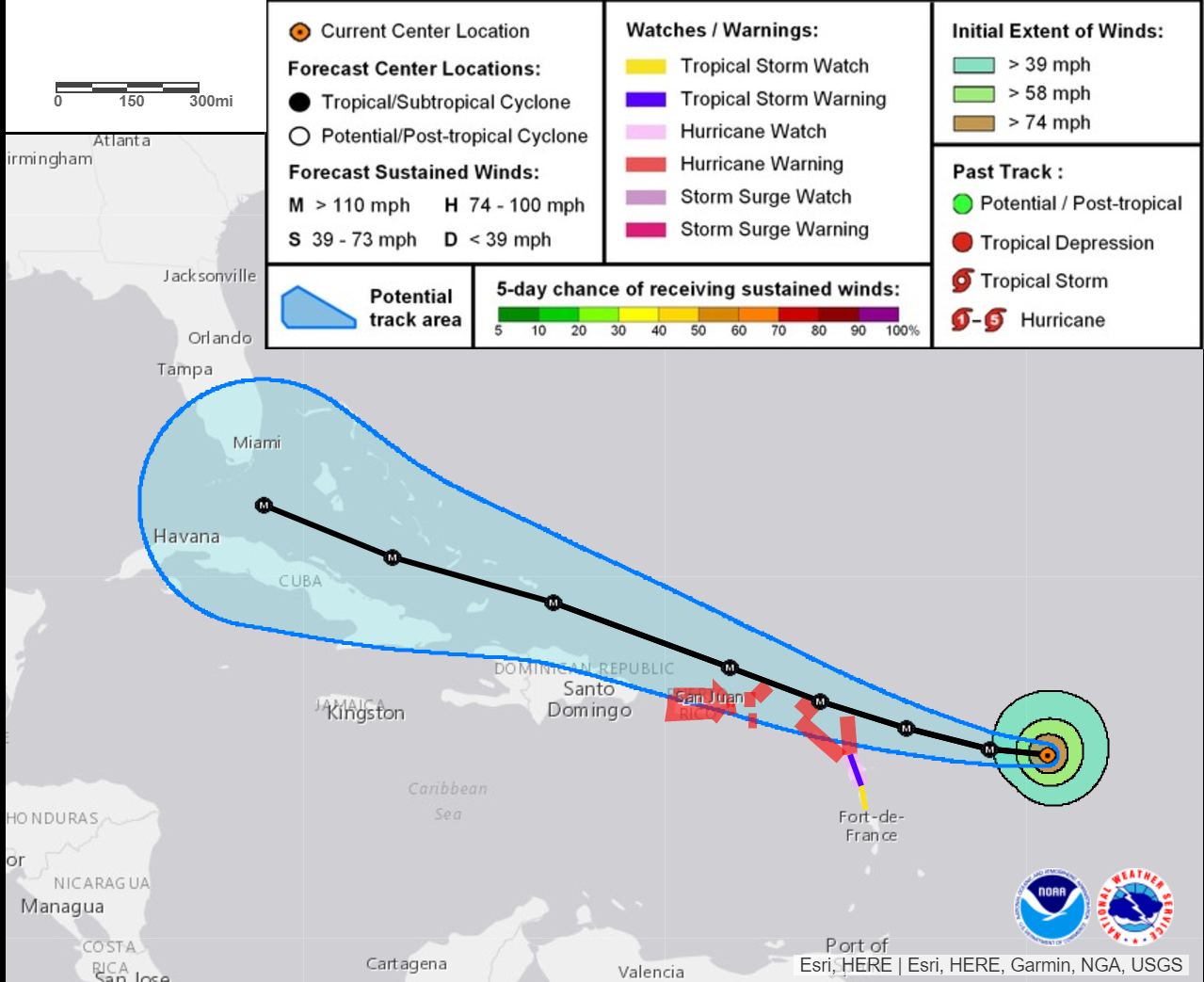Latest forecast track and warnings tied to Major Hurricane Irma. Image: NHC