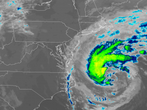 Hurricane Jose is bringing high clouds to southern New England, New Jersey, Delaware, and Maryland this morning while most wind and rain associated with the storm are well off-shore. Image: NOAA