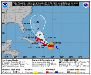 National Hurricane Center's 5 day track for Hurricane Maria. Image: NHC