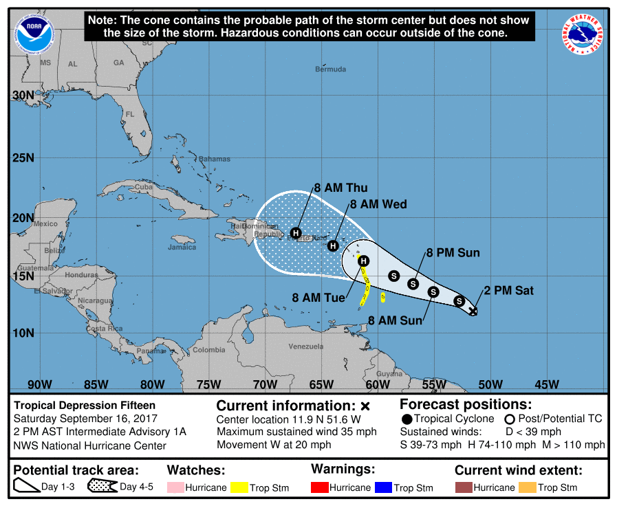 Official National Hurricane Center forecast track for Maria over the next 5 days. Image: NHC