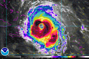 Latest colorized satellite image of Hurricane Maria. Image: NOAA